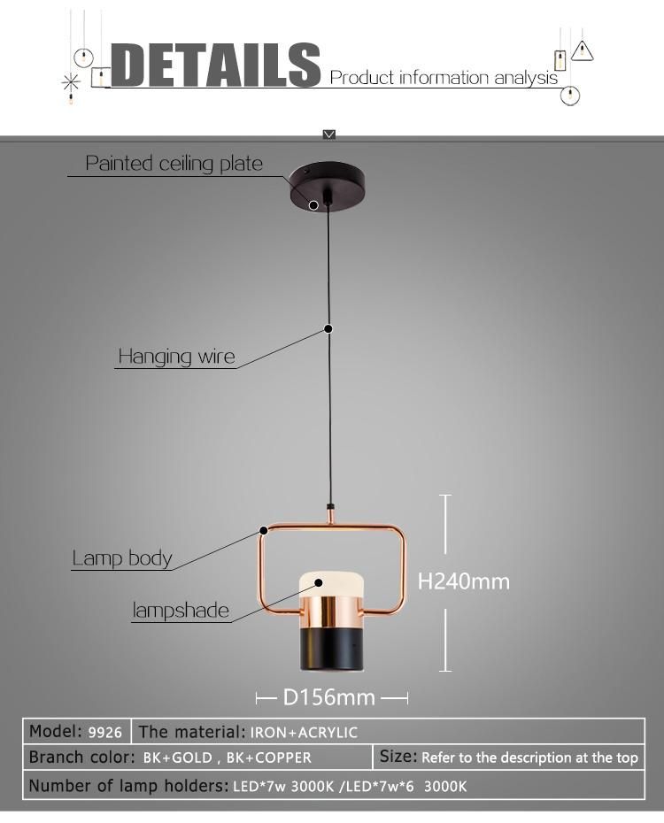 Rectangular Wire Gold/Copper Dlss Simple LED Single Pendant Lighting