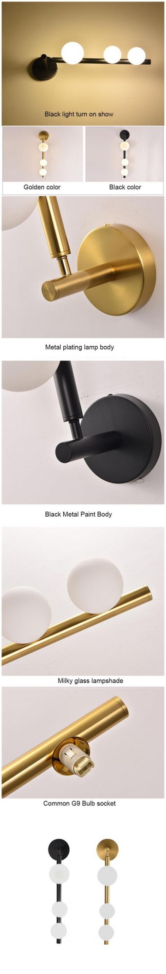 Artpad Lighting-Decorative Wall-Sconces-Light for Corridor Bathroom TV Background Golden Black Metal Wall Mirror Vanity Light G9