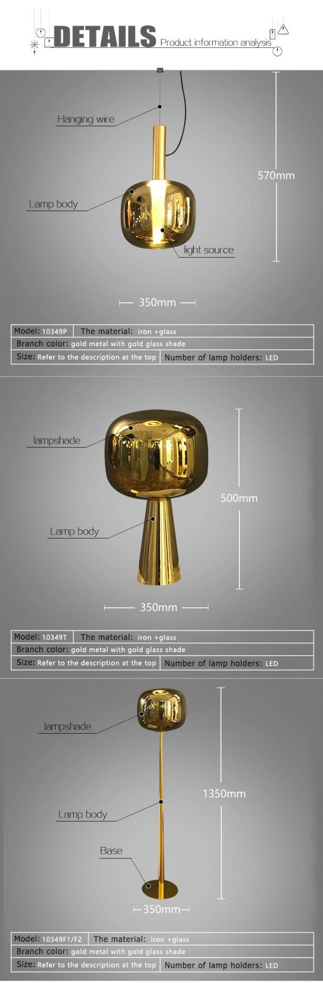 Pumpkin Golden Glass LED Floor Lamp