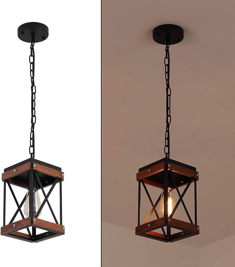 American Small Pendant Lamp Retro Industrial Style Cafe Hot Pot Restaurant Farmhouse Wooden Chandelier