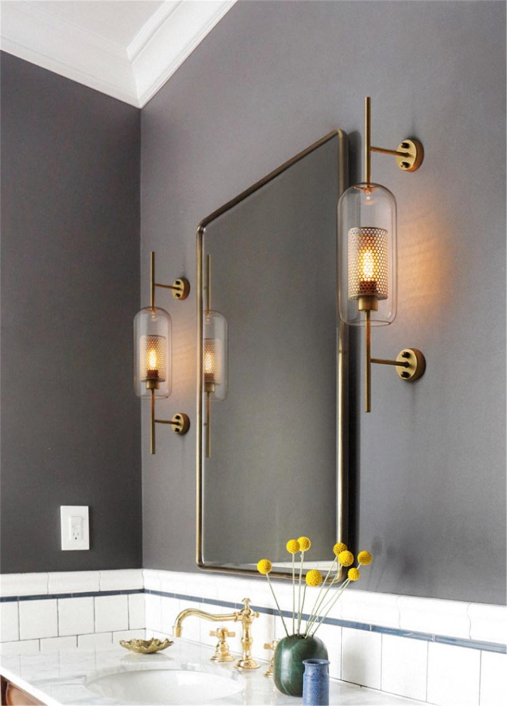 Industrial Wind Grid Living Room Wall Lamp American Simple Creative Bedroom Lamps Restaurant Study Loft Retro Glass Wall Lights