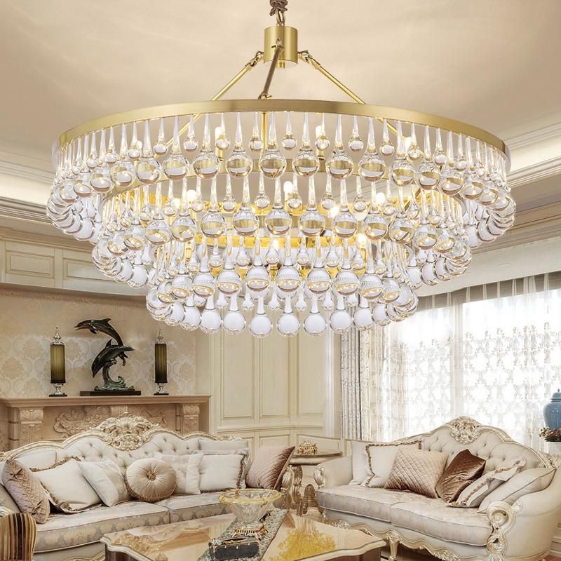 Drop Crystal Pendant Lights Gold Chandelier for Indoor Home Living Room Lighting (WH-AP-105)