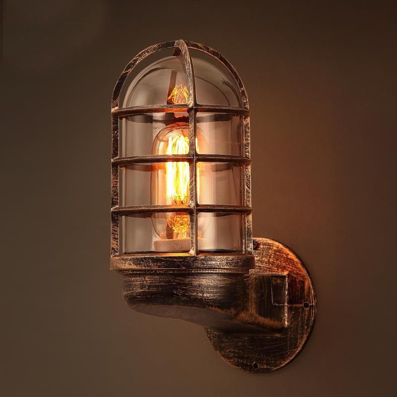 Loft Retro Industrial Bird Cage Wall Lights Wind Corridor Lantern Iron Wall Lamp American Country Bar Corridor Glass Club