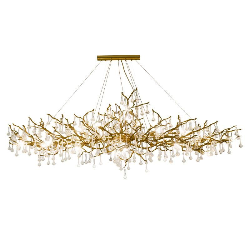 Chandelier All Copper Branches Long Dining Room Crystal Pendant Lamp