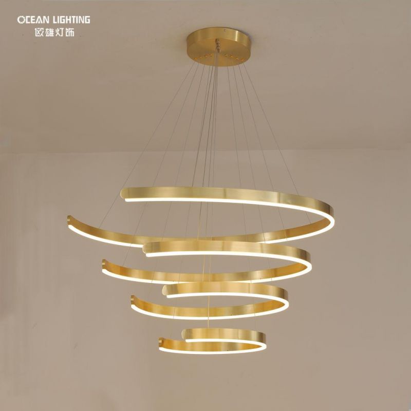 Chinese Factory Home Lights Modern Customized Rings Golden LED Pendant Lighting