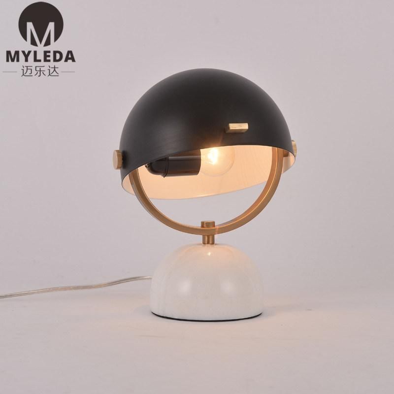 Living Room Metal Post Modern Marble Table Lamp Light with Antique Brass Color and Adjustable Lamp Shade