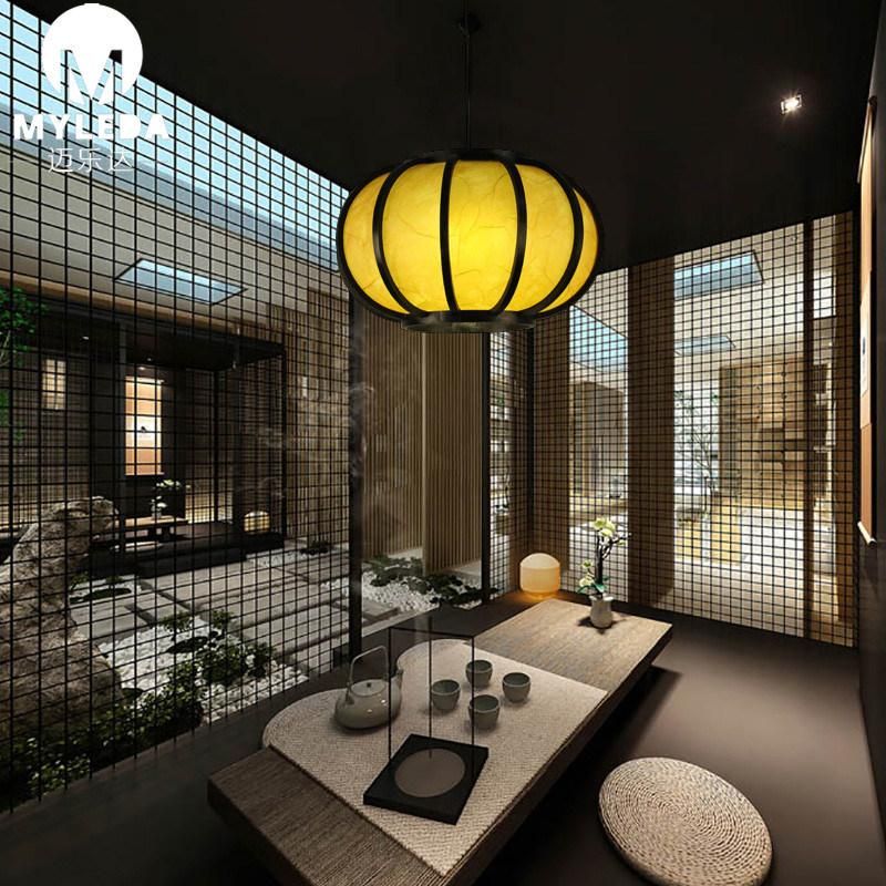 Metal Lantern Wooden Pendant Lamp