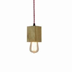 E27 Cube Wood Pendant Lamp with Wood Canopy for Living Room
