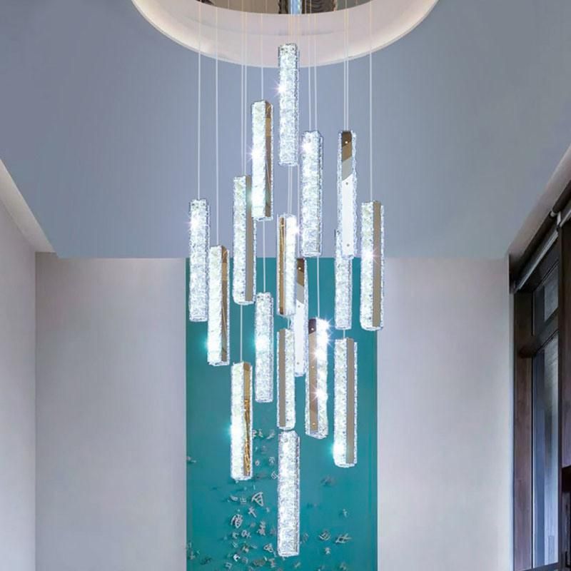 Stair Lamp Long Modern Chandelier Crystal Pendant Lamp Villa Living Room LED Lighting
