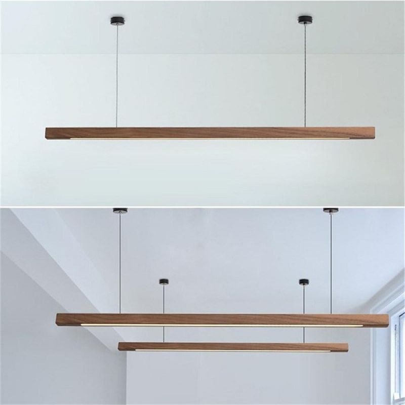Modern Simple LED Long Strip Pendant Lights Restaurant Bar Office Hanglamp Dining Room Solid Wood LED Pendant Lamps