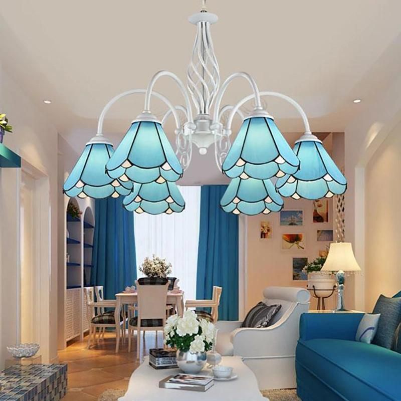Mediterranean Pendant Lamp European Style Wrought Iron Lamp Glass Tiffany Lighting