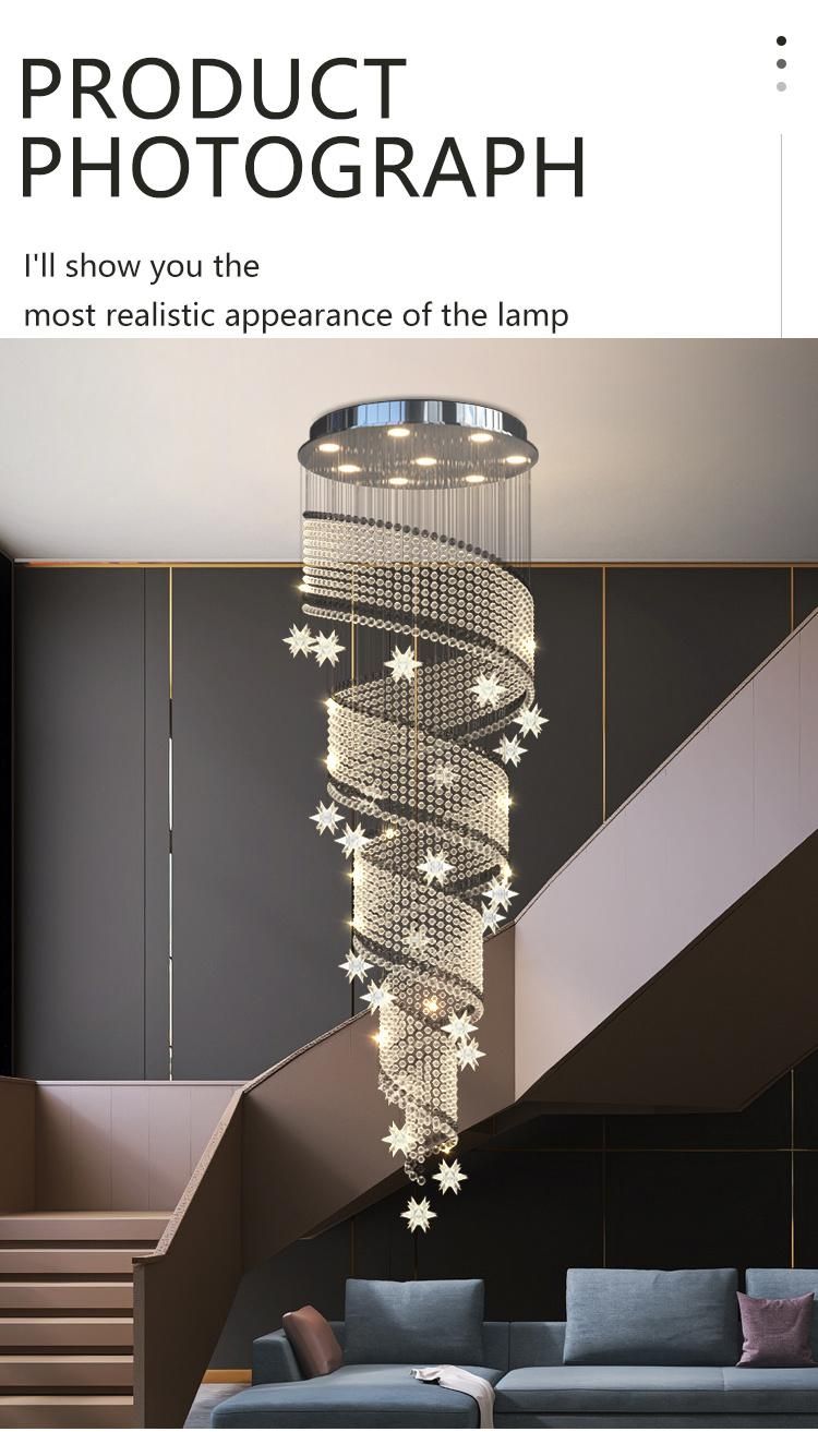 New Design Decorative Commercial Hotel Stair Custom Project Crystal Long Chandelier Light