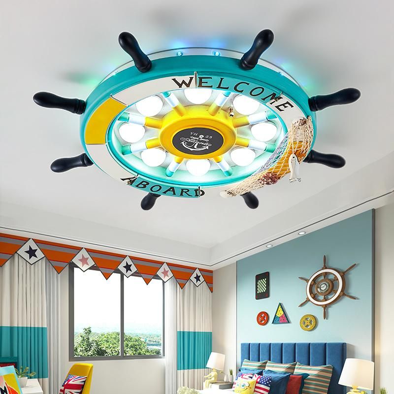 Mediterranean Sea Rudder Kids Room Nursery Lamp Home Bedroom Decor Smart Round Ceiling Light (WH-MA-171)
