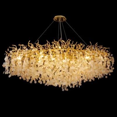 2022 Meerosee Luxurious Crystal Chandelier Golden Modern Pendant Lighting for Restaurant Hotel Raindrop Linear Light Fixture