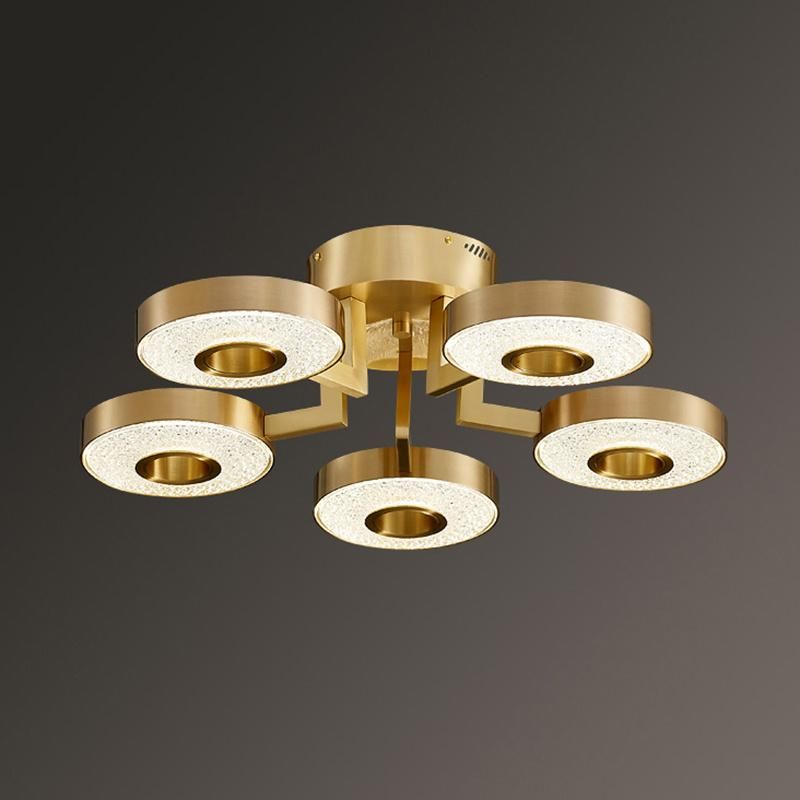 Modern Simple Copper Ceiling Light LED Living Room Lamp Luxury Crystal Dining Room Light