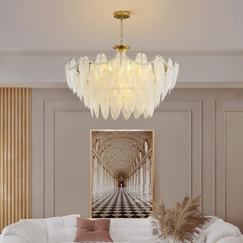 European Light Luxury Feather Glass Chandelier Hotel Restaurant Living Room Decoration Chandelier