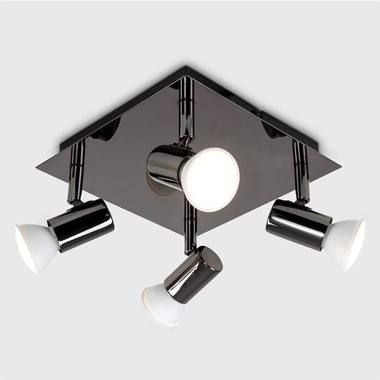 Modern Minimalist Black Chrome Iron Four Head Adjustable Decorative LED Ceiling Light