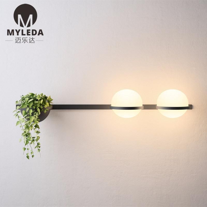 White Ball Glassled Pendant Light with Green Plant