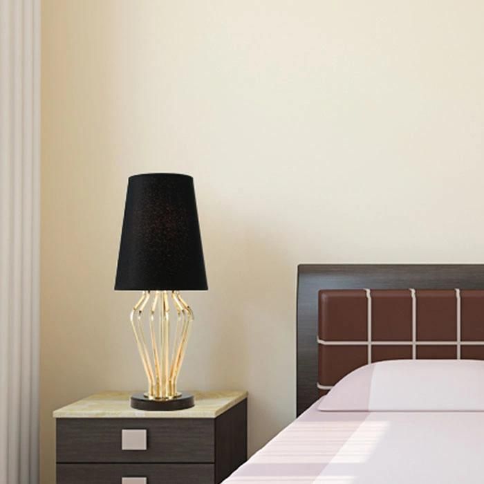 Golden Metal Hotel Modern Desk Table Lamp Light in Black Marble Base, with White Fabric Shade