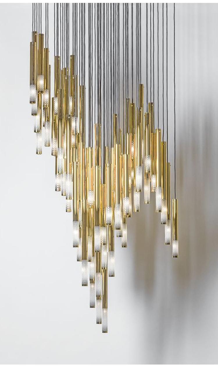 Customized Large Hotel Villa Business Center Metal Rod Long Staircase Chandelier