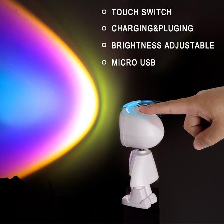 Hot Sale Touchs Control Robot Sunset Lamps Rainbow Projection Light Atmospheres Decoration Mini Sunset Projector Table Lamps