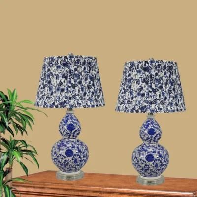 Factory Direct Wholesale Blue Floral Pattern Indoor Lighting Table Lamp Ceramic Lamp Porlain Light