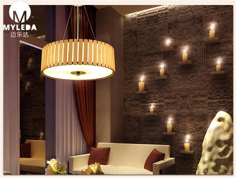 Lantern-Design Bamboo Wooden Fabric Pendant Light for Hotel