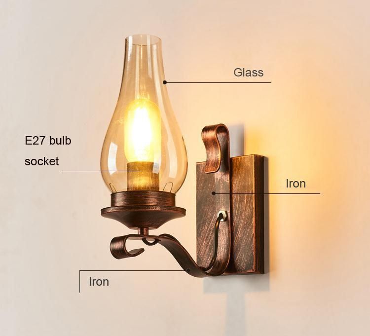 Retro Industrial Light Iron Wall Lamp Creative Restaurant Corridor Bedroom Bedside Glass Wall Light (WH-VR-40)