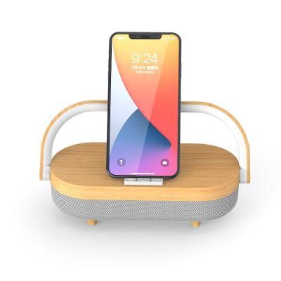 High Quality Protbale Speaker Wooden Wireless Charging Music Desk Lamp LED Wireless Charger Speaker Portable Bluetooth Speaker