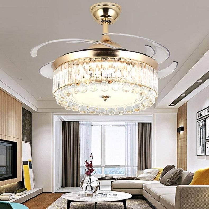 Gold Crystal Four Plastic Blade European Style Ceiling Fan with Light