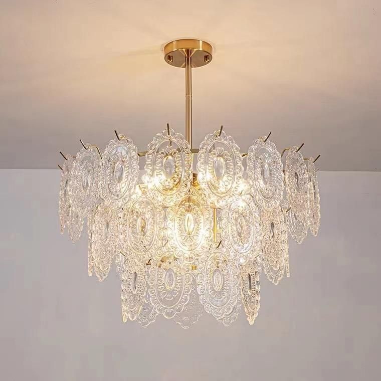 Home Lighting Pendant Elegant Design Indoor Decoration Copper Color Hanging Lamp Glass Ceiling Chandelier Light