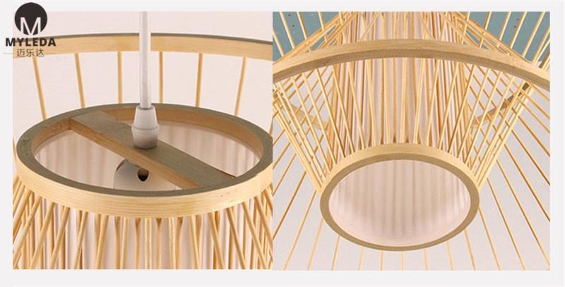 Modern Chinese Style Metal Iron Bamboo Cage Pendant Light
