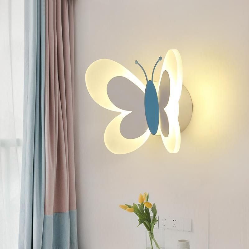 Cartoon Cute Blue Pink Butterfly Wall Lamp Creative Wall Mount LED Light (WH-OR-139)