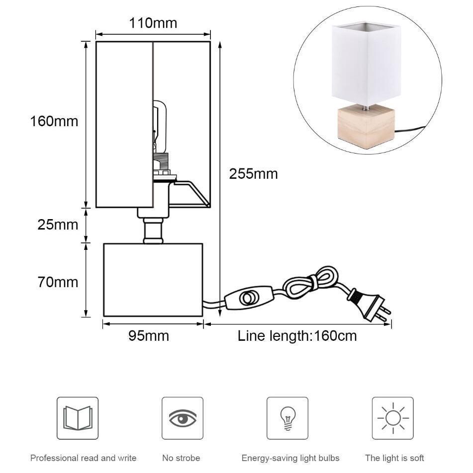 Cross-Border Solid Wood Table Lamp Living Room Bedroom Bedside LED Small Night Light Creative Square Cloth Lamp