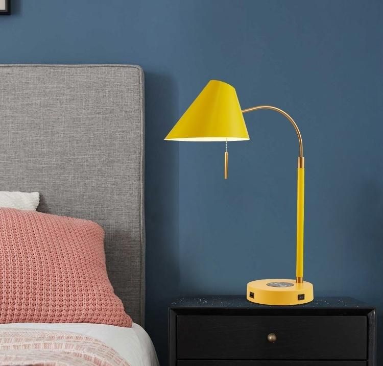Bedroom Bedside Desk Lamp with Dual USB Charger Wireless Charging Table Lamp
