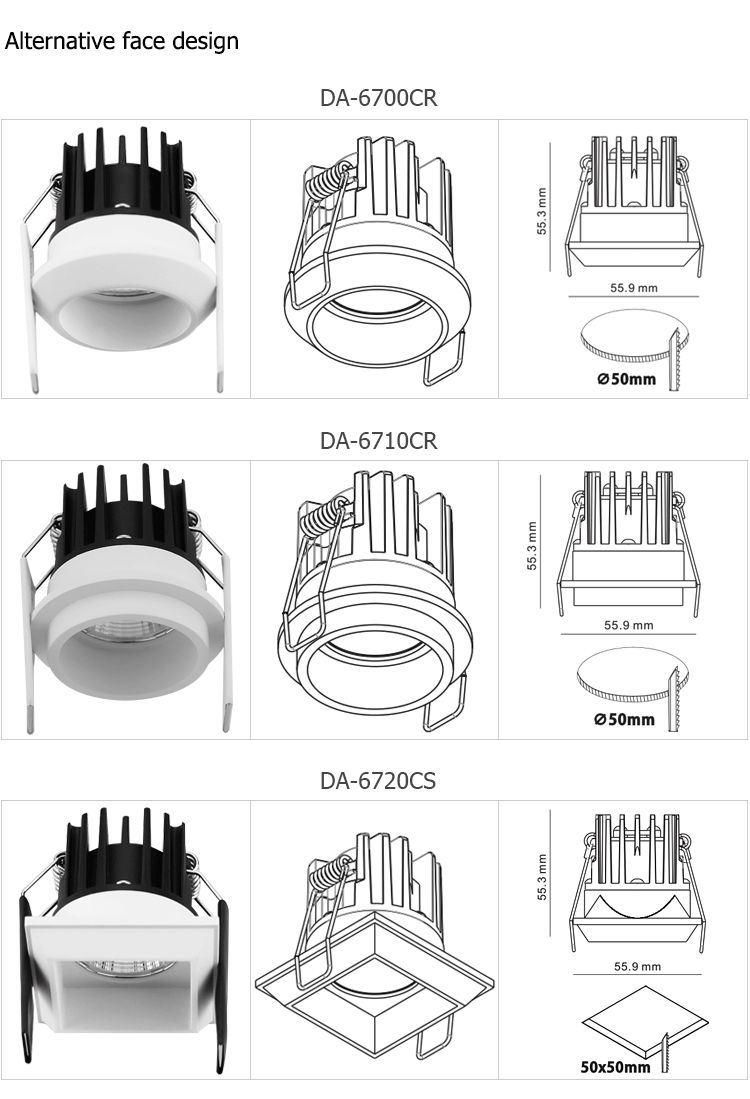 Aluminum 10W 15W Square 3000K COB Recessed LED Downlight