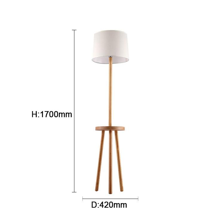 Tripod Wooden Fabric Lampshade Floor Lamp Living-Room Bedroom Lighting