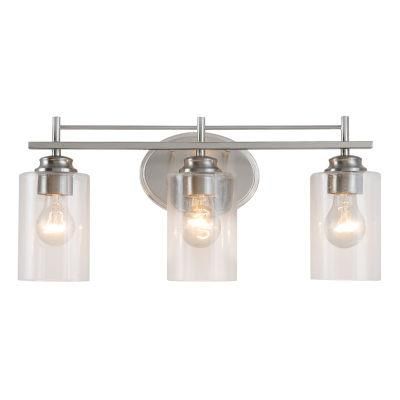 3 Light Brushed Nickel Bathroom Vanity Light Fixtures with Seeded Glass