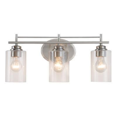 3 Light Brushed Nickel Bathroom Vanity Light Fixtures with Seeded Glass