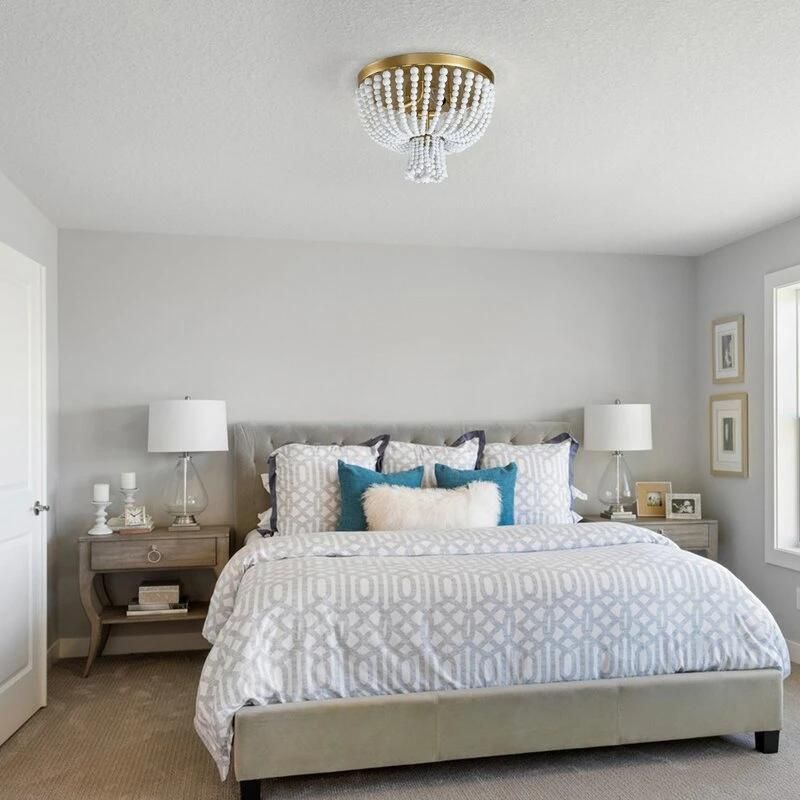 American Country Wooden Bead Ceiling Lamp Bedroom Children′s Room Creative Retro Iron Round Balcony Aisle Ceiling Lamp