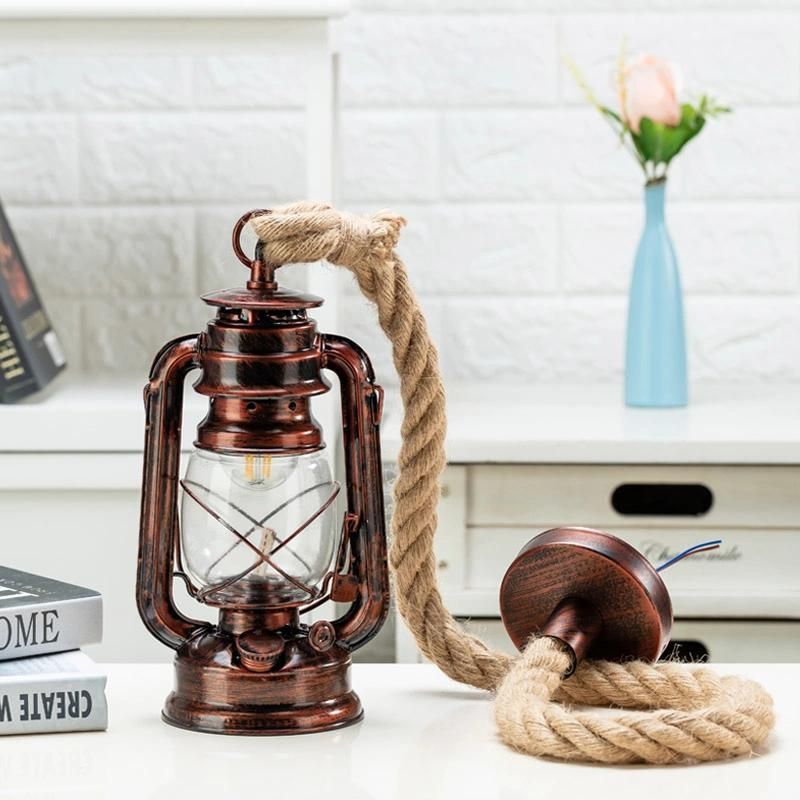 Vintage Industrial Kerosene Pendant Lights Bulb E27 Hemp for Living Room Decor Loft Rope Pendant Light (WH-VP-68)
