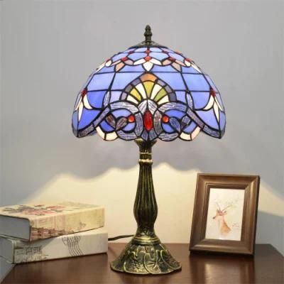 European Mediterranean Creative Blue Baroque American Retro Tiffany Stained Glass Table Lamp