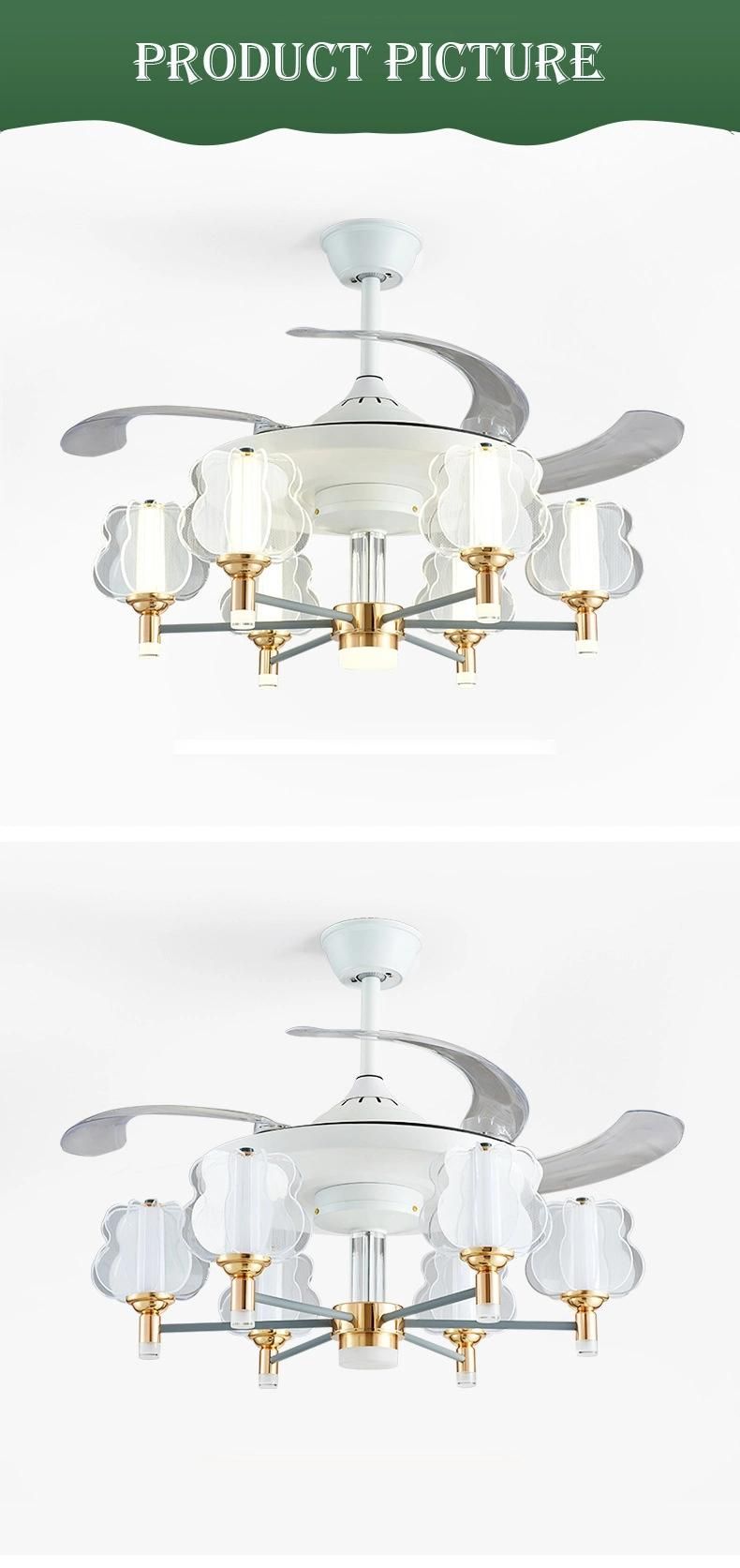 Glass Crystal Chandelier Household Living Room Dining Room Fan with Light Remote Control Ceiling Fan with Light