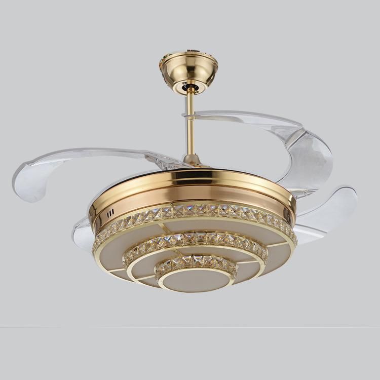 Hidden Blades Decorative Industrial Ceiling Fan Crystal Chandelier Lamps