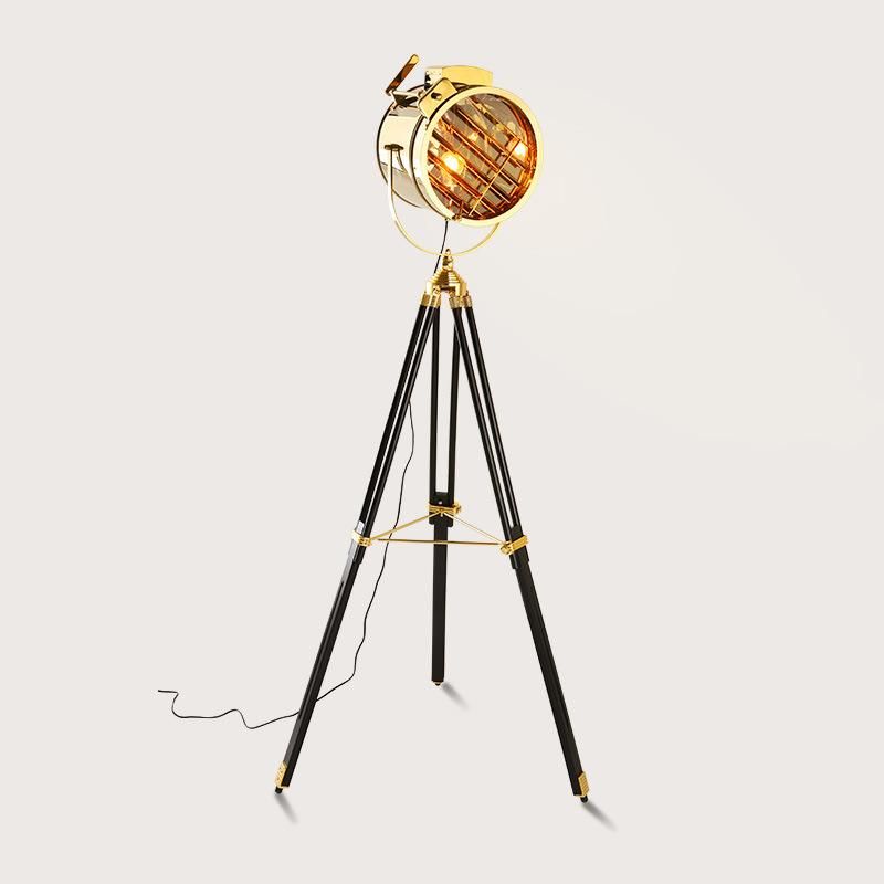 Nordic American Retro Tripod Floor Lamp Silver Golden Wooden Industrial Vintage Floor Lamp (WH-VFL-04)