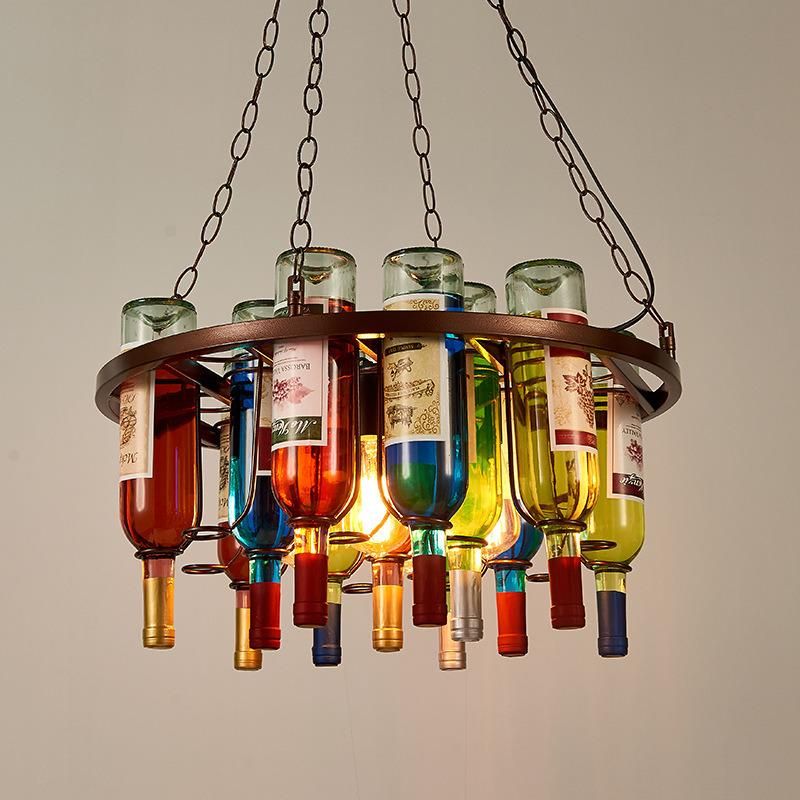 Industrial Pendant Light Art Decoration Iron Glass Wine Bottle Chandelier Pendant Lamp Hanging Kitchen Light