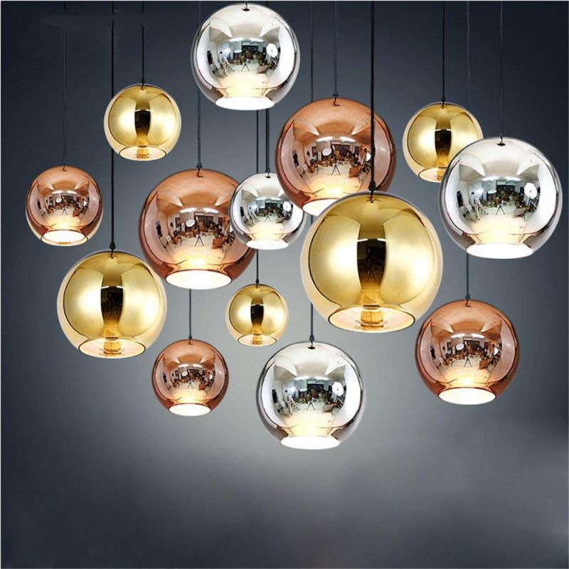 LED Chandelier Modern Glass Ball Pendant Lamp Luster Copper Sliver Shade Mirror Hanging Lamp Home Decor Light Fixtures