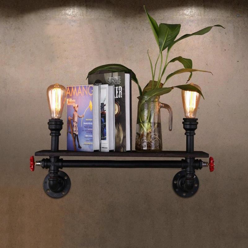 Vintage Wall Light Bar Living Room Study Bedside Light Wood Bookshelf Art Water Pipe Bed Side Wall Lamp (WH-VR-46)
