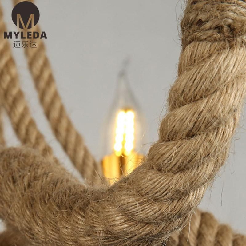 Vintage American Country Style Hemp Rope Iron Pendant Light