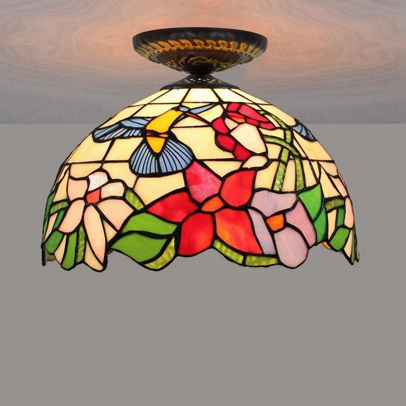 European Countryside Bird Tiffany Multi-Color Glass Restaurant Bedroom Corridor Glass Ceiling Light (WH-TA-23)